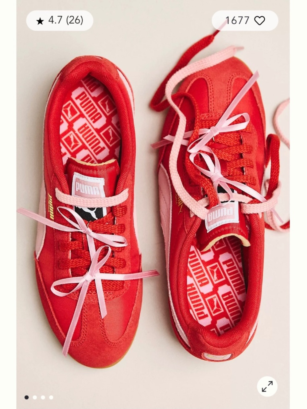 PUMA Anthropologie Exclusive Arizona Bow Lace Red Sneakers Size 7.5 Sold Out!